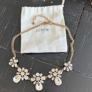 J. Crew Gold Tone Floral Crystal Statement Necklace - Ivory/Clear